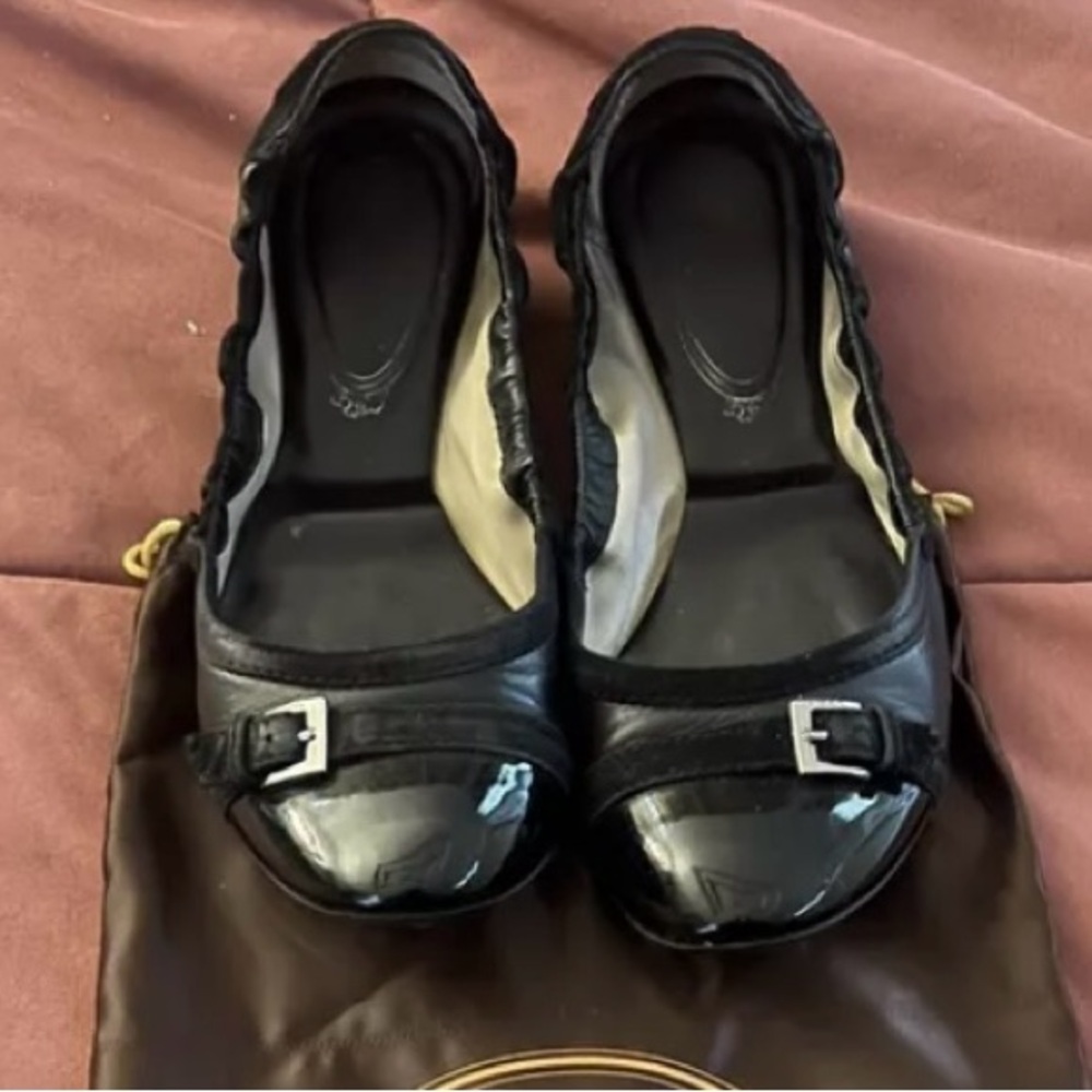 Tod's Black Leather Flats with Buckle Detail